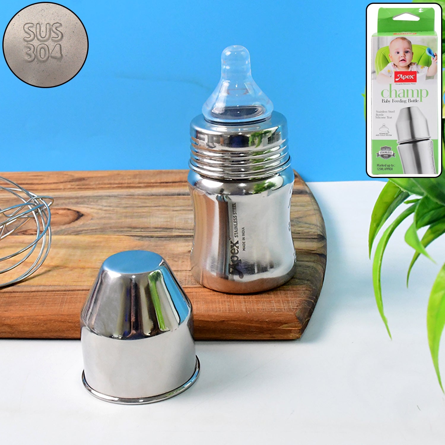 Apex Premium Stainless Steel Baby Feeding Bottle (125 ML / 1 Pc) Apex Premium Stainless Steel Baby Feeding Bottle (125 ML / 1 Pc)